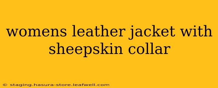 womens leather jacket with sheepskin collar